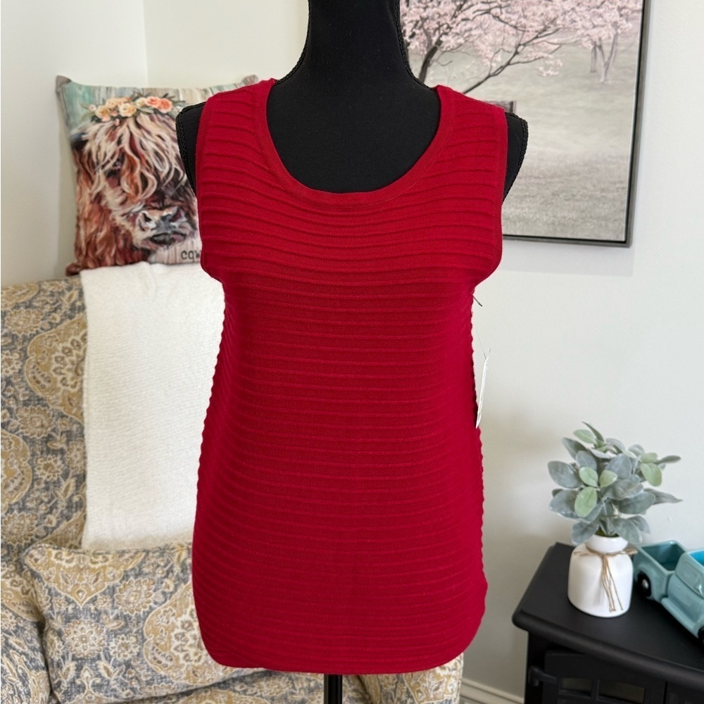 Red Ribbed Tank Top by Red